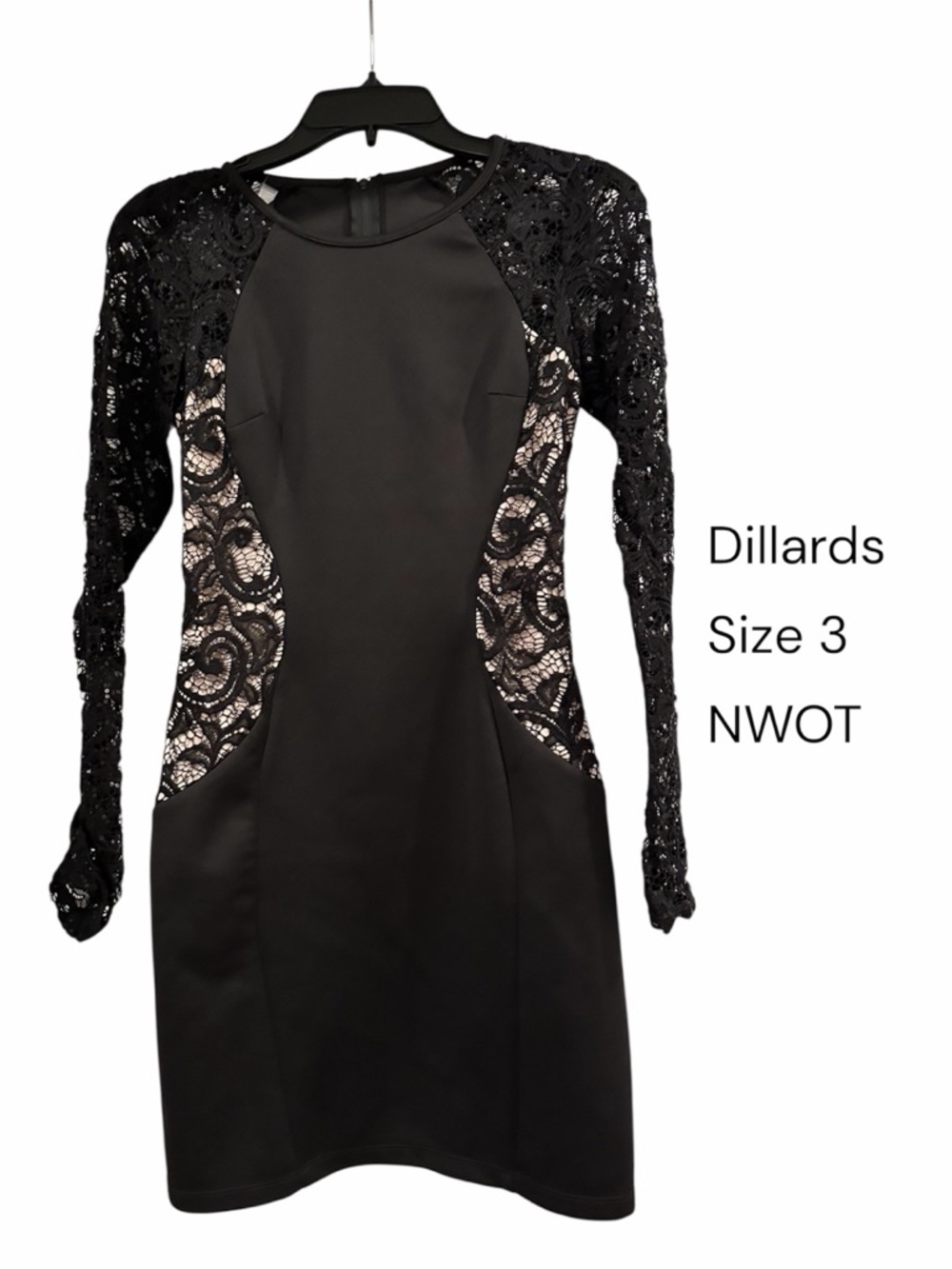 Dillard's Black Lace-Inset Long Sleeve Sheath Dress